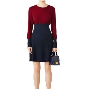 TORY BURCH Jeanne Sweater High-neck Pleated Skirt Dress MEDIUM